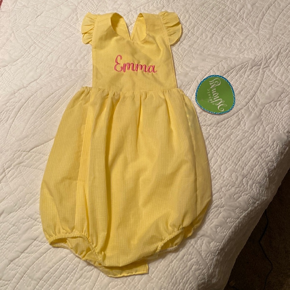 Emma monogrammed yellow classic whimsy bubble 3T